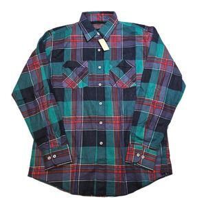 Woodland Plaid  Flannel Shirt Mens Large Green Navy Red SW Pattern NEW